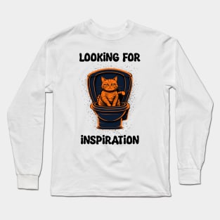 Orange cat looking for inspiration Long Sleeve T-Shirt